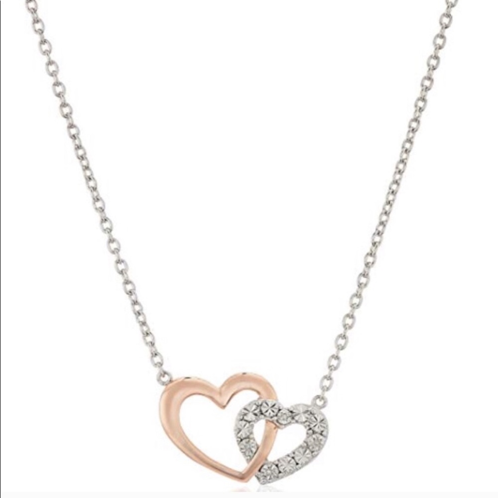 Ss Double Interlocking Heart Diamond Necklace Nwot - image 1